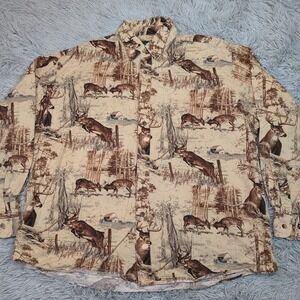 Gallop Shirt Mens XL Biege Bucks Deer Pockets Hunting Outdoors Button Up